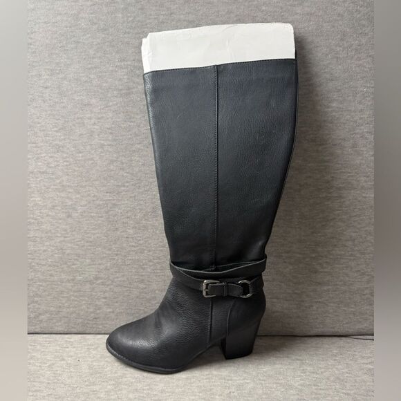 NWOB WOMENS BLACK HANA-BASS KNEE HI BOOTS WIDE CALF SIZE 9M - Picture 1 of 5